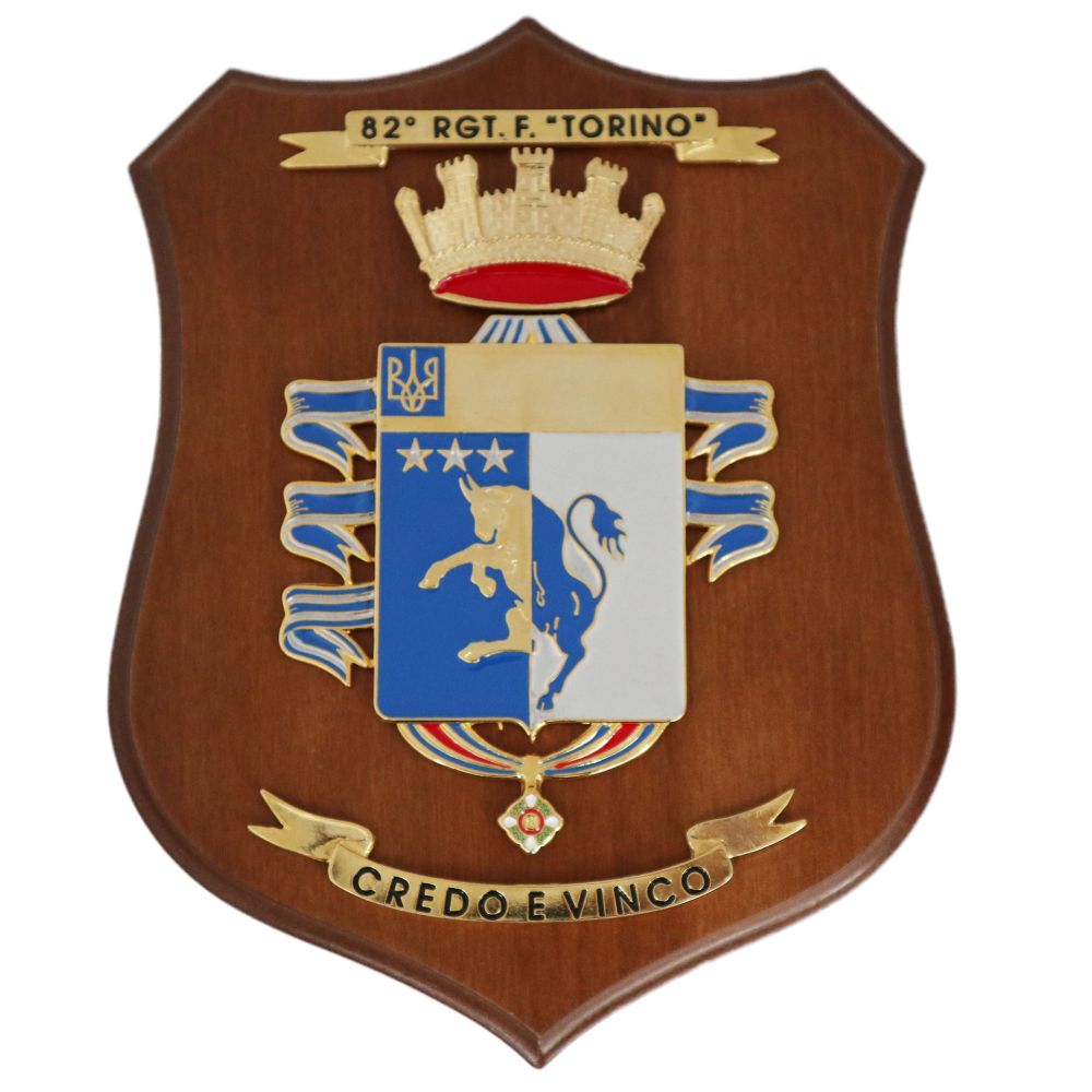 CREST IN METALLO SMALTATO LEGNO CL3 22 X 17 CM 82 RGT FANTERIA TORINO