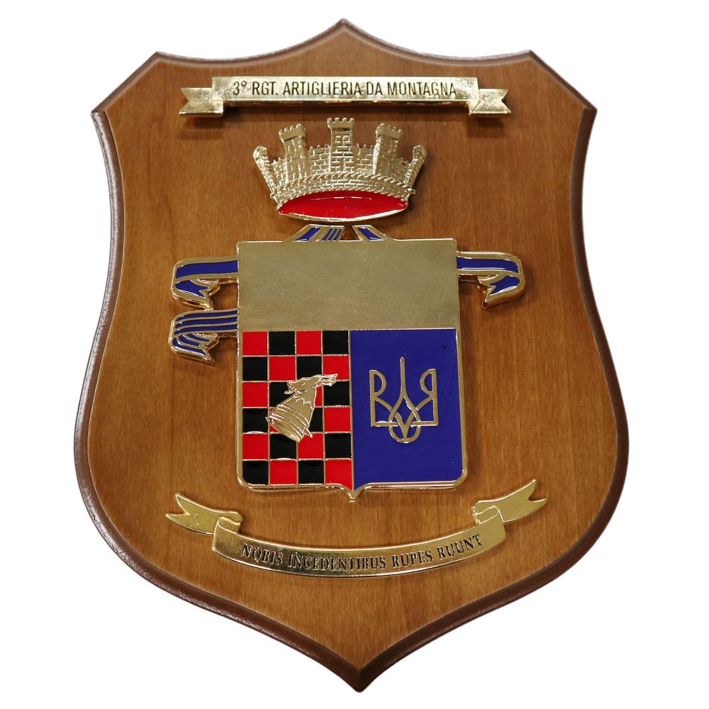 CREST IN METALLO SMALTATO LEGNO CL3 22 X 17 CM 3 RGT ARTIGLIERIA MONTAGN
