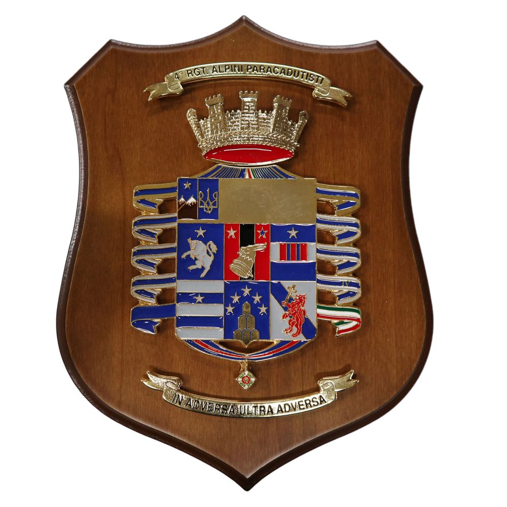 CREST IN METALLO SMALTATO LEGNO CL3 22 X 17 CM 4 RGT ALPINI PARACADUTIST