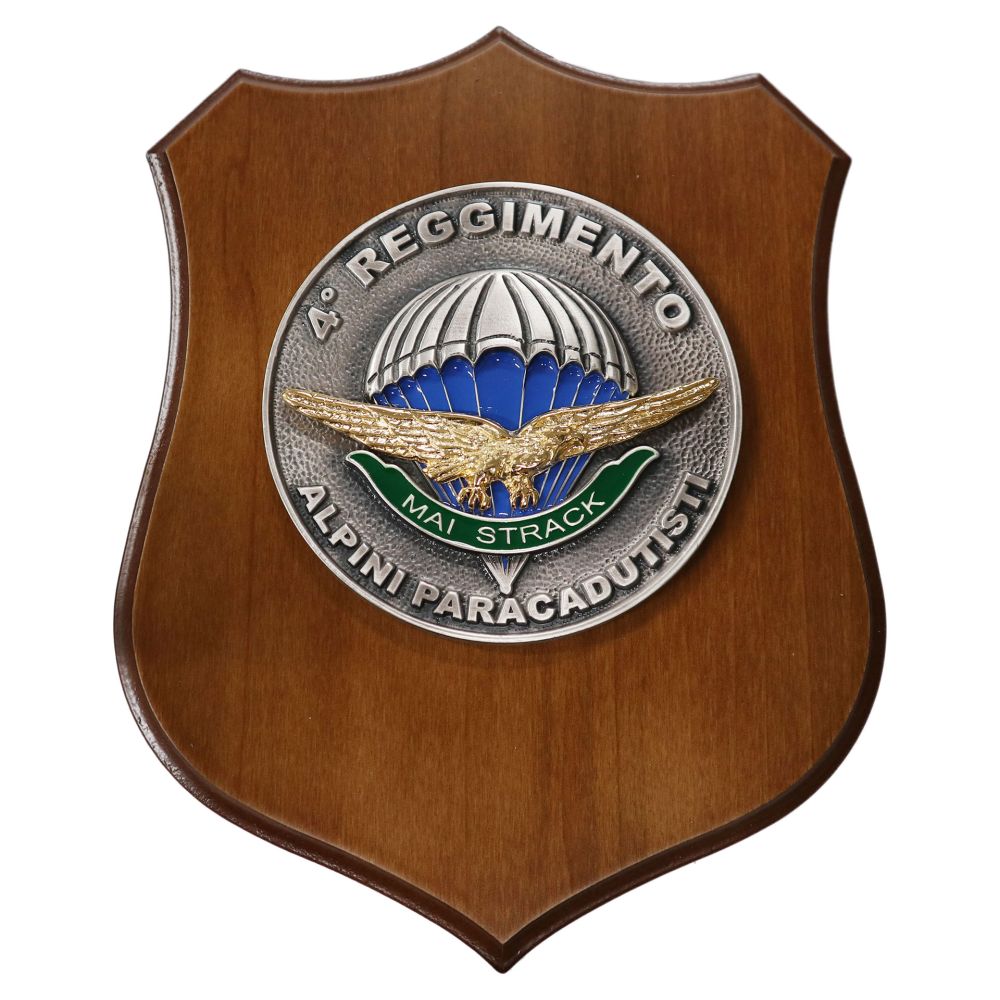 CREST IN METALLO SMALTATO LEGNO CL3 22 X 17 CM 4 RGT ALPINI PARA MAI STR