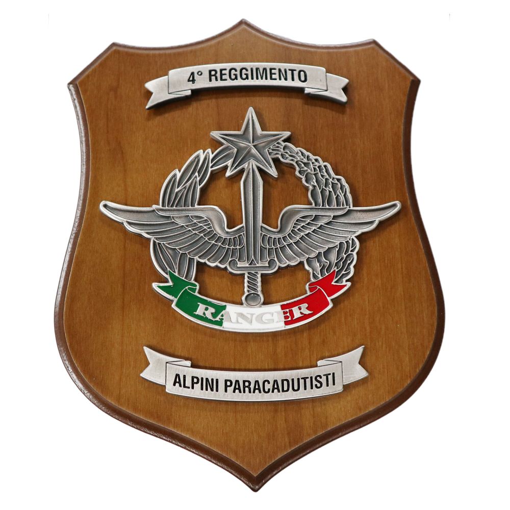 CREST IN METALLO SMALTATO LEGNO CL3 22 X 17 CM 4 RGT ALPINI PAR RANGER
