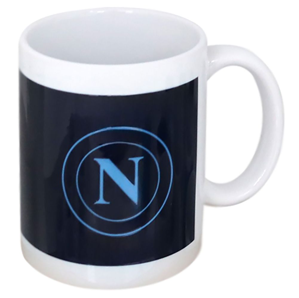 TAZZA IN CERAMICA INTERNO BIANCO LOGO CELESTE SU FONDO BLU SCURO