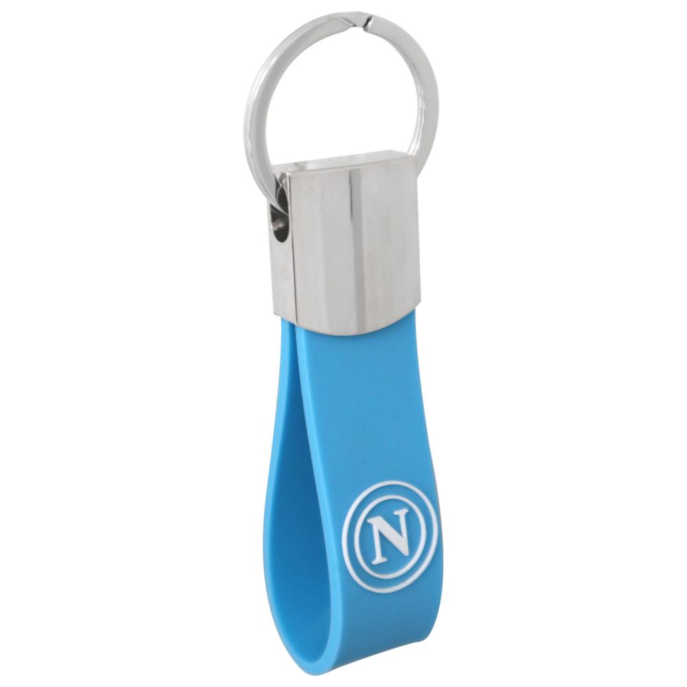 PORTACHIAVI IN GOMMA E METALLO CON LOGO NAPOLI E SCRITTA SSCN BIANCHI SU