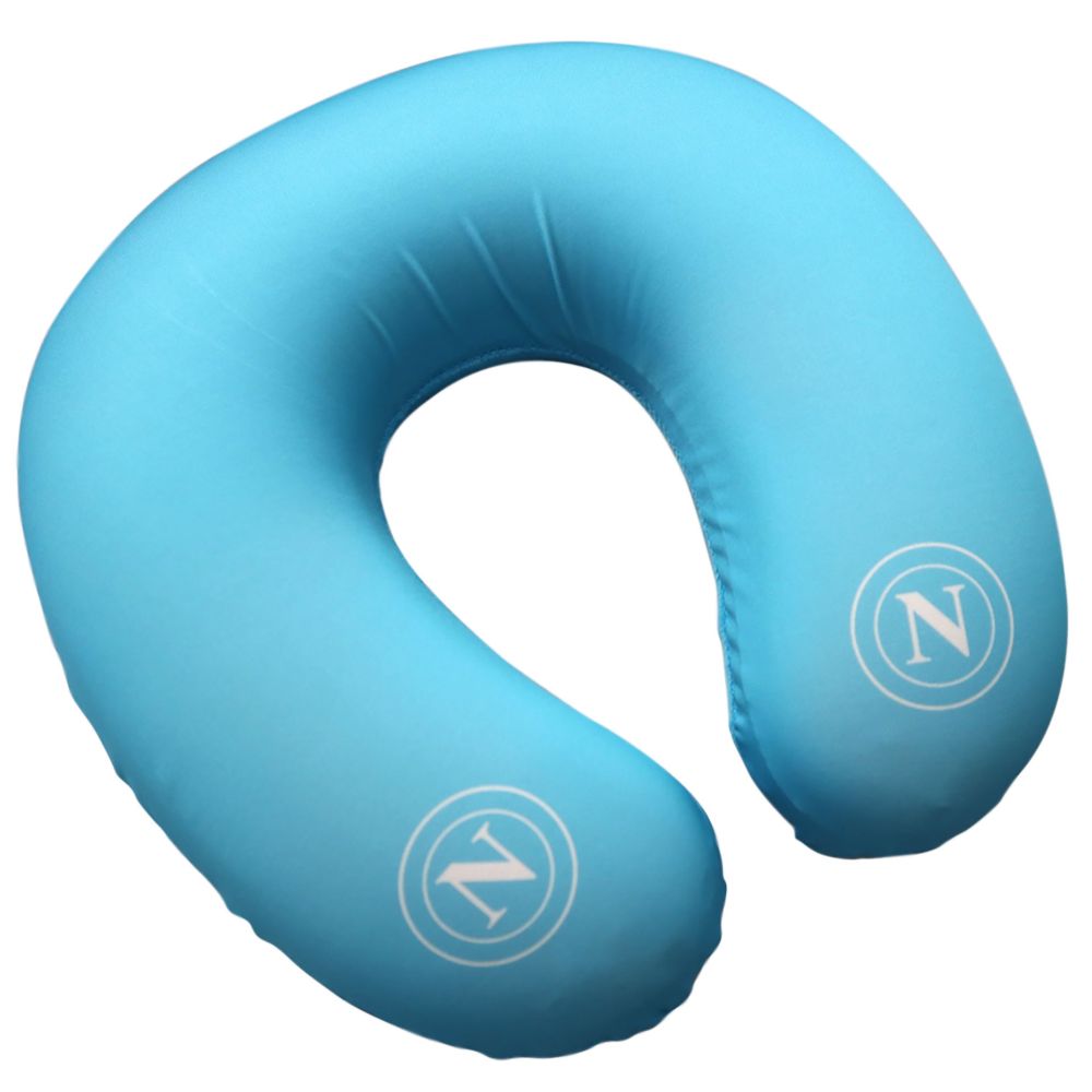 CUSCINO DA VIAGGIO CELESTE DI SUPPORTO PER COLLO CON LOGHI BIANCHI NAPOL