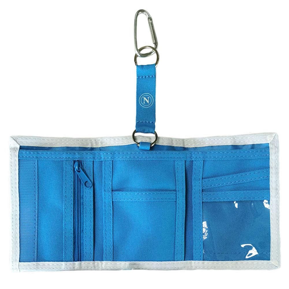 PORTACHIAVI PORTAMONETE IN TESSUTO CELESTE CON MOSCHETTONE STAMPA BIFACC