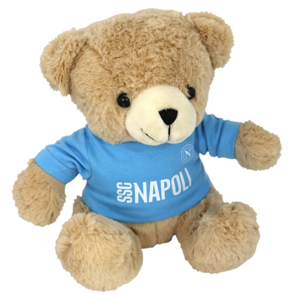 ORSETTO PELUCHE 24 CM CON MAGLIA CELESTE SCRITTA SSC NAPOLI BIANCA SUL F