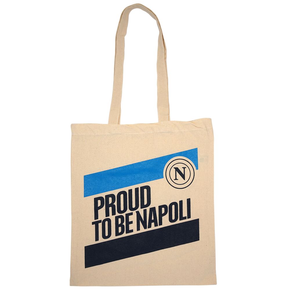 SHOPPER IN TINTA NATURALE STAMPACELESTE/BLU SU UN LATO PROUD TO BE NAP