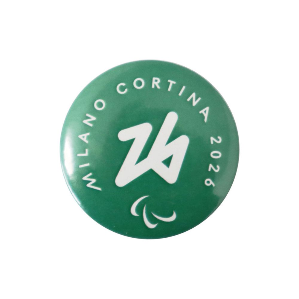 MAGNETE STAMPATO DIA 50 MM PARALYMPIC EMBLEMA MONOCROMATICO FONDO VERDE