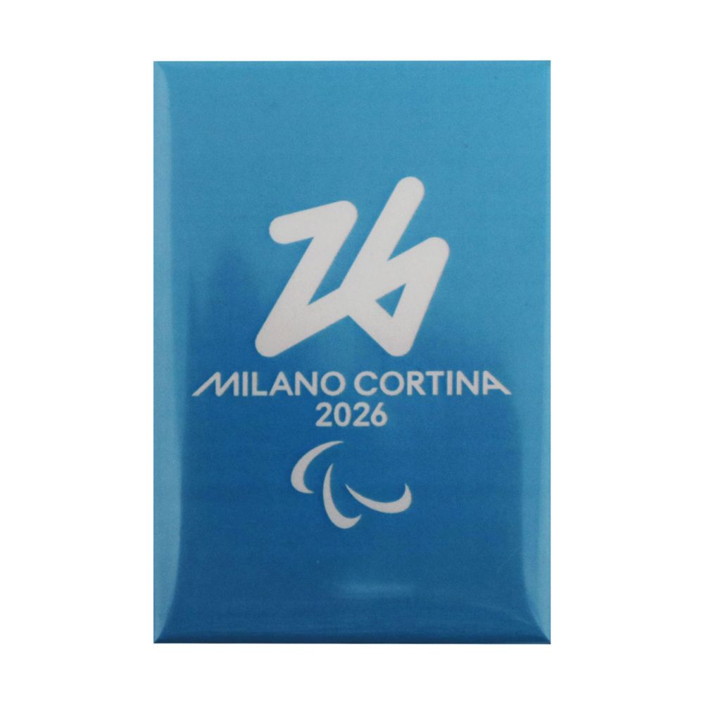 MAGNETE STAMPATO 78X53 MM PARALYMPIC EMBLEMA MONOCROMATICO FONDO AZZURRO
