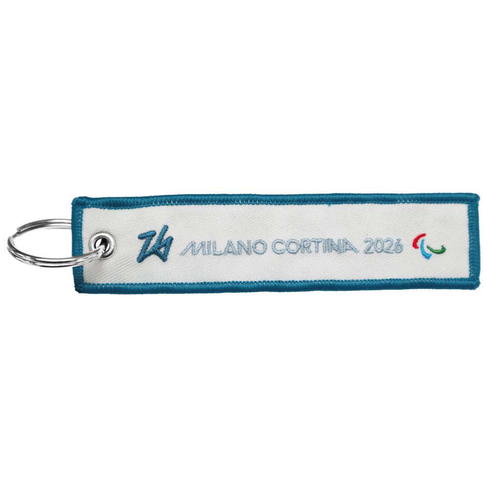 PORTACHIAVI RICAMATO PARALYMPIC EMBLEMA COLORATO FONDO BIANCO SIGN BLU