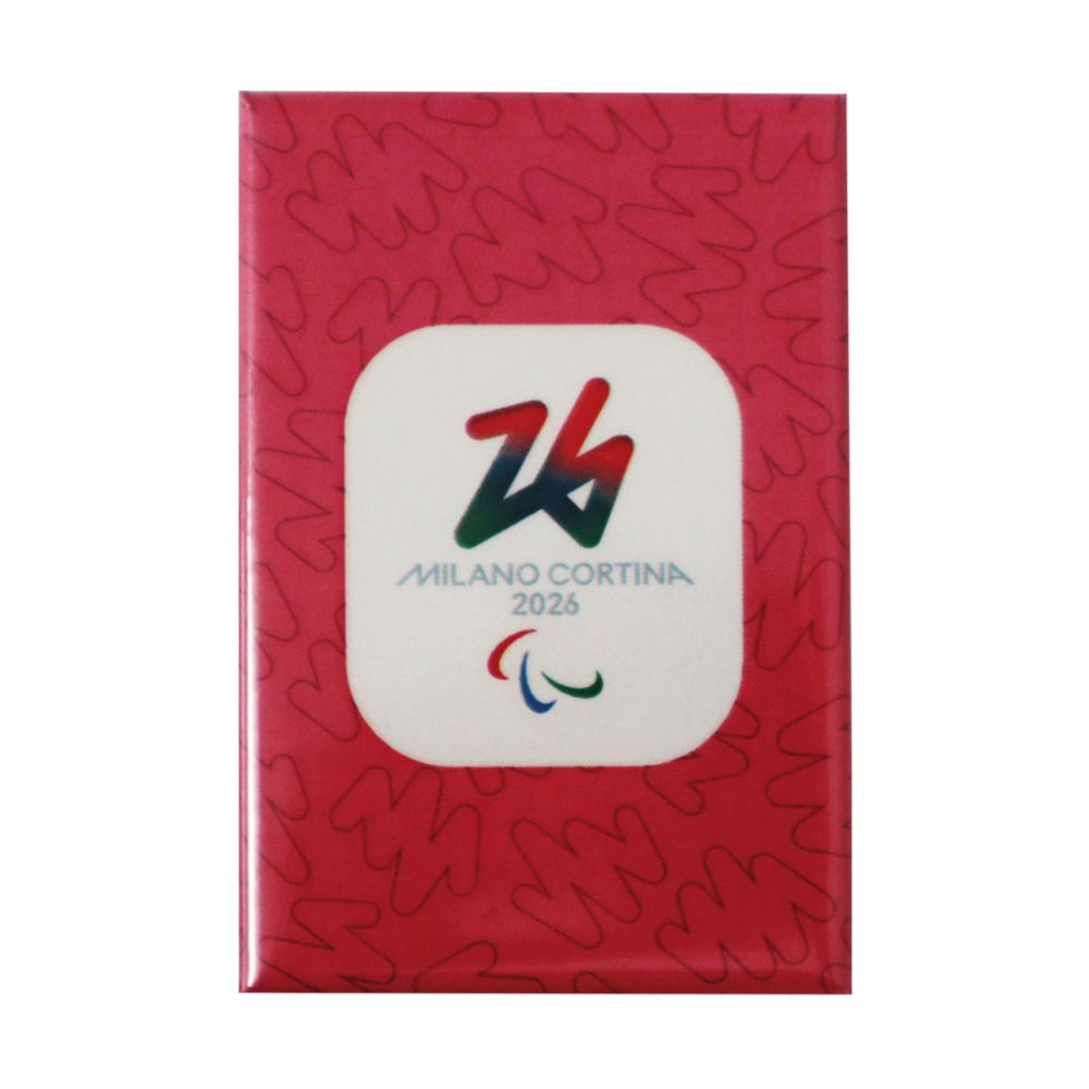 MAGNETE STAMPATO 78X53 MM PARALYMPIC EMBLEMA COLORATO FONDO TEXTURE ROSA