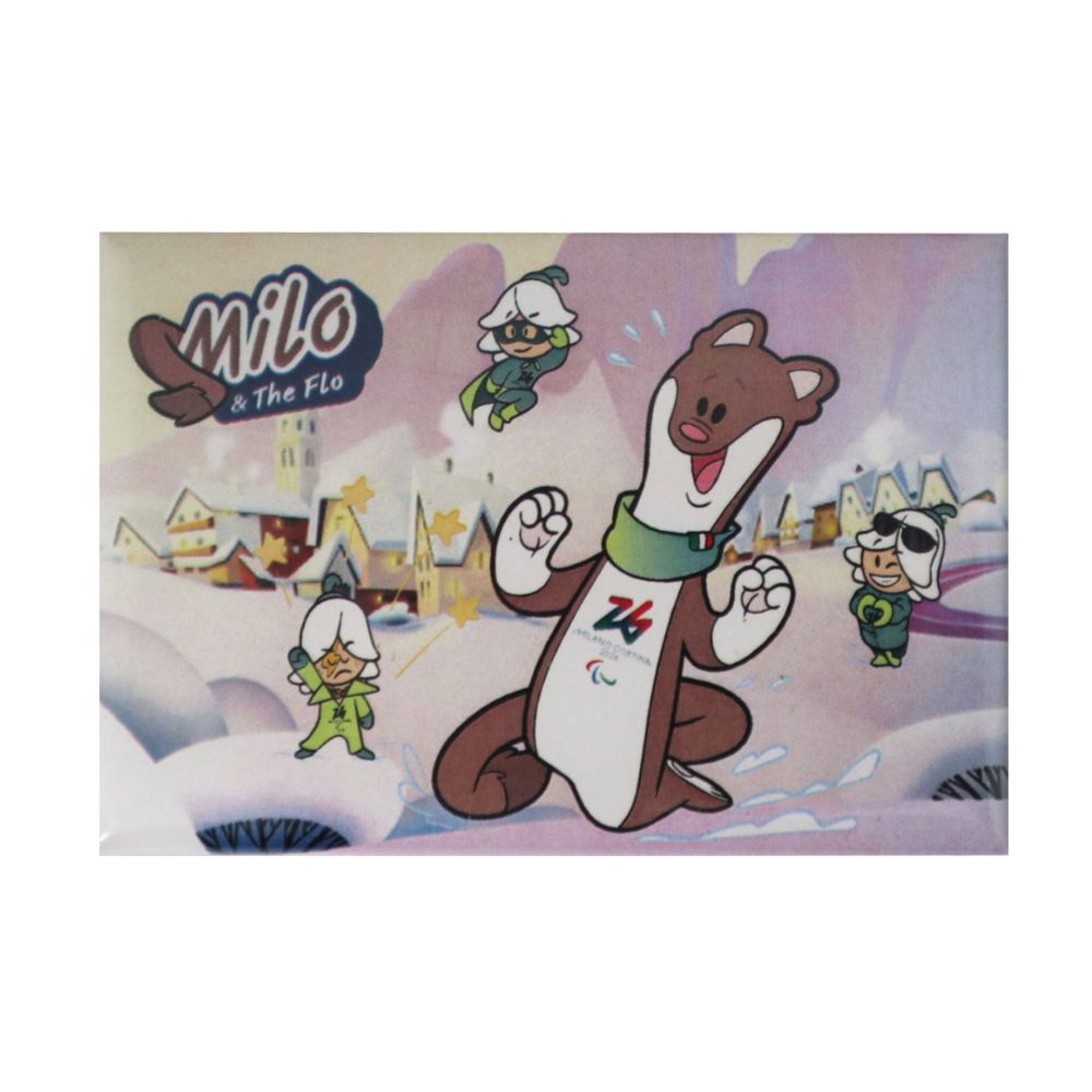 MAGNETE STAMPATO 78X53 MM PARALYMPIC MASCOT MILO COLORATO FONDO THE FLO