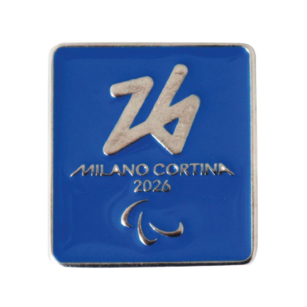 MAGNETE SMALTATO 40X36 MM PARALYMPIC EMBLEMA MONOCROMATICO FONDO AZZURRO