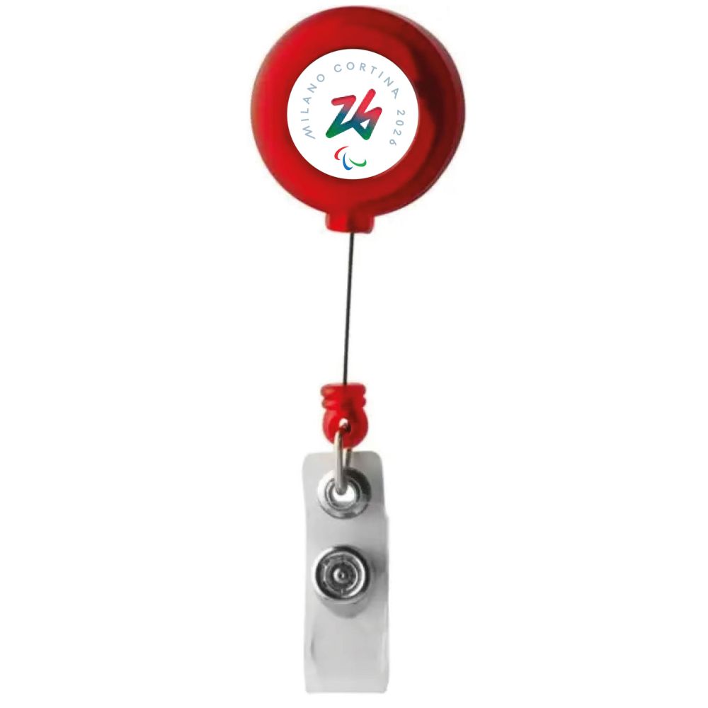 PORTA SKIPASS ABS ROSSO CLIP RETRO PARALYMPIC EMBLEMA COLORATO FONDO BIA