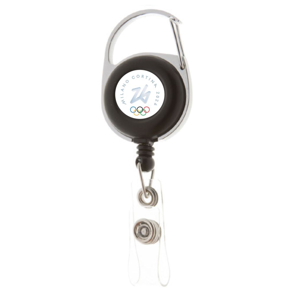 PORTA SKIPASS NERO CLIP E MOSCHETTONE DIA 35 MM OLYMPIC EMBLEMA COLORATO
