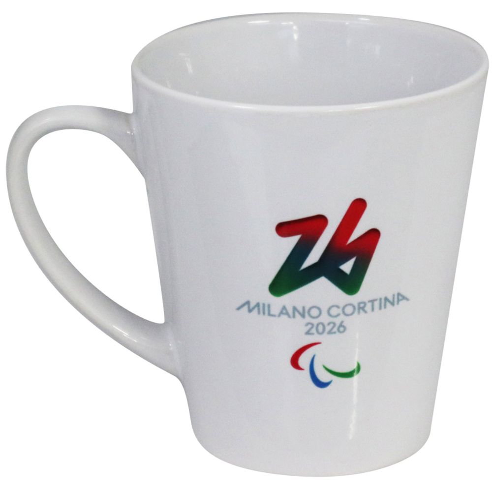 TAZZA MUG CONICA CERAMICA PARALYMPIC EMBLEMA COLORATO FONDO BIANCO