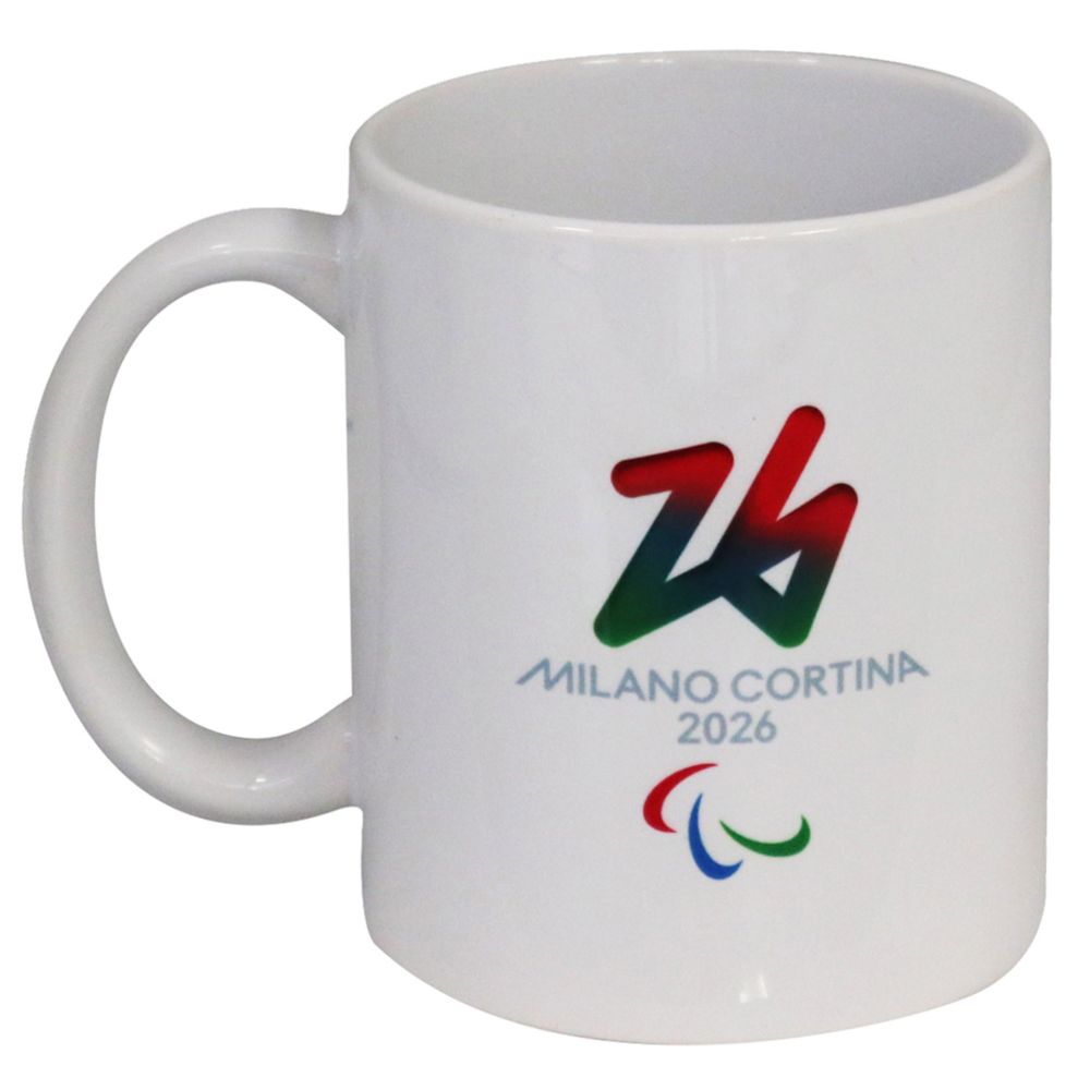 TAZZA MUG CERAMICA DIA 8 CM PARALYMPIC EMBLEMA COLORATO FONDO BIANCO