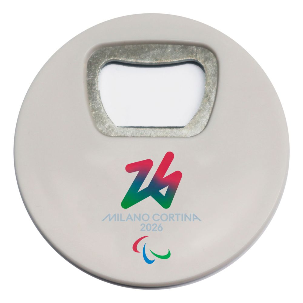 MAGNETE APRIBOTTIGLIE IN ABS BIANCO DIA 67 MM PARALYMPIC EMBLEMA COLORAT