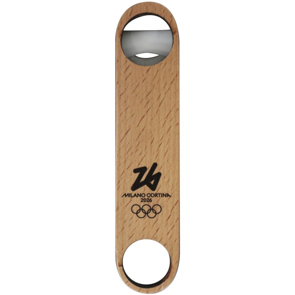 APRIBOTTIGLIE ACCIAIO LEGNO H 175 MM OLYMPIC EMBLEMA MONOCROMATICO NERO