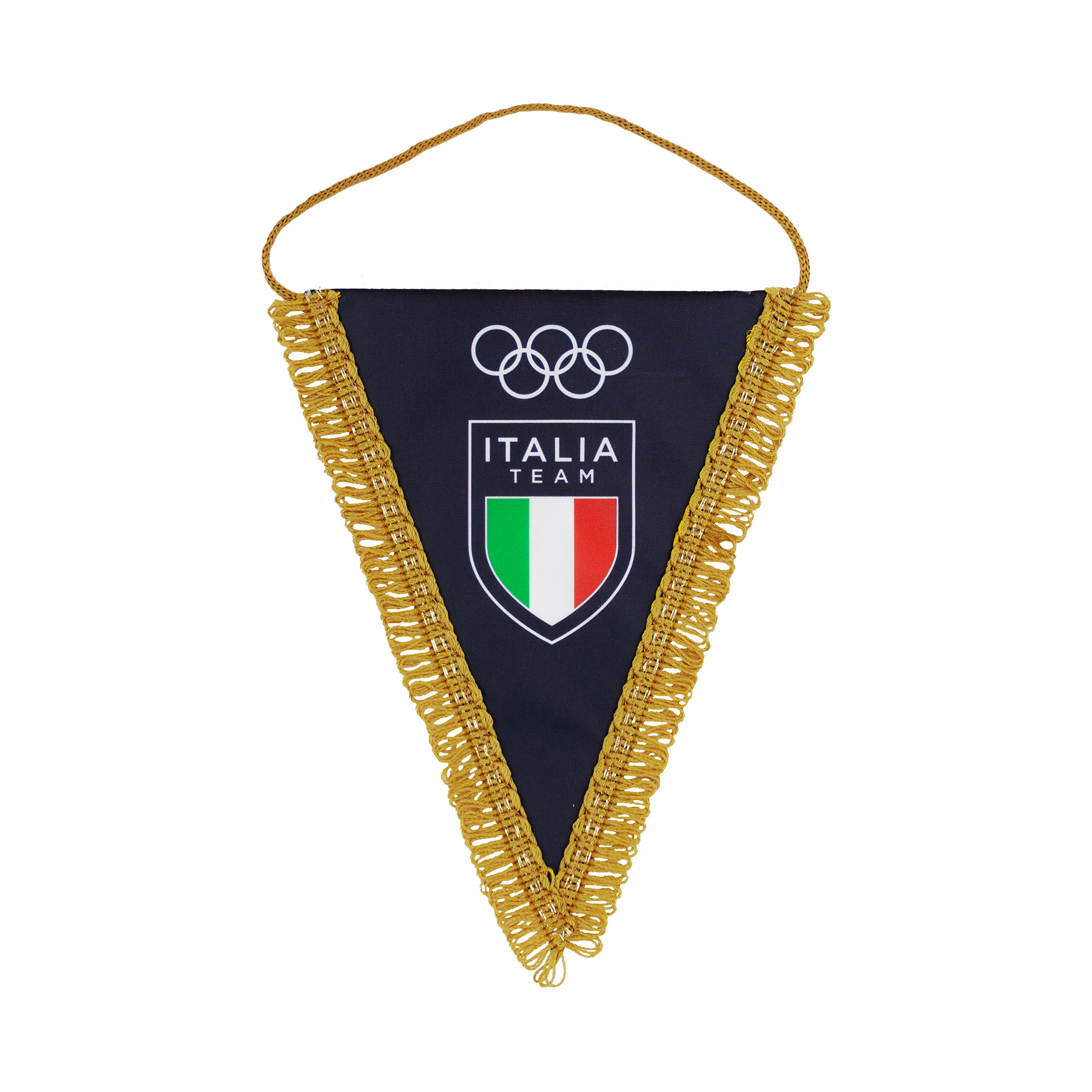 GAGLIARDETTO TRIANGOLARE BLU MIS. 14X17 FRANGIA ORO OLYMPIC+ITALIA TEAM