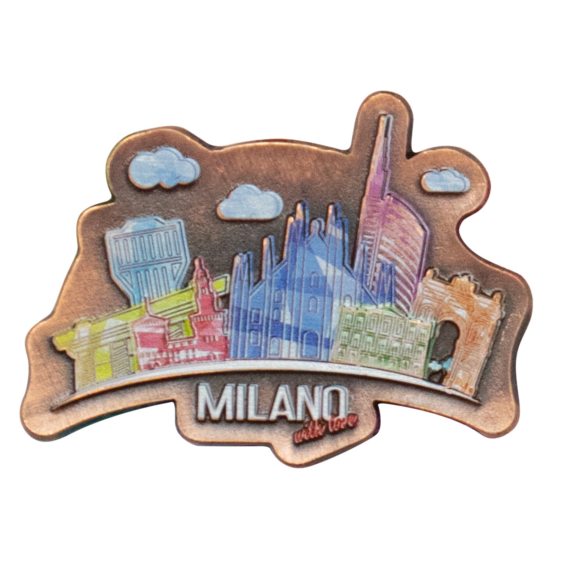 MAGNETE IN METALLO FONDO NICHEL MILANO WITH LOVE