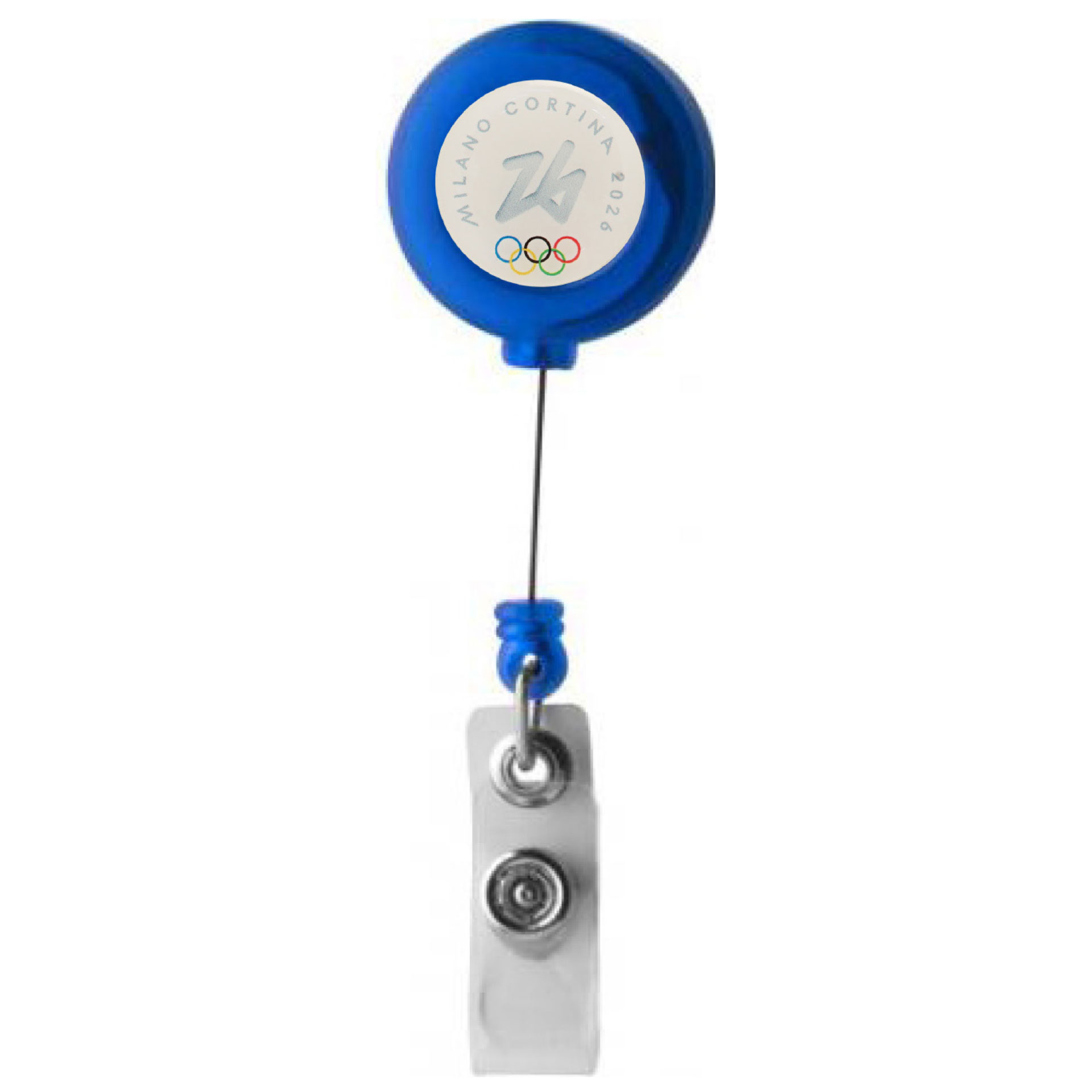 PORTA SKIPASS ABS BLU CLIP RETRO OLYMPIC EMBLEMA COLORATO FONDO BIANCO